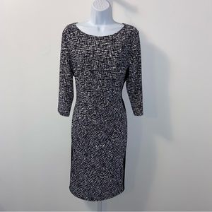 Lauren Ralph Lauren Black & White Dress Size 14 Ruched Waist Side Black Panel